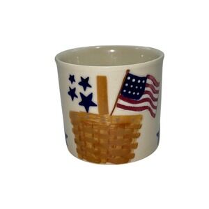 80's Hartstone Pottery Americana Patriotic Basket Candle Holder, Hand painted